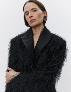Alba - Frayed jacquard RD - BLACK