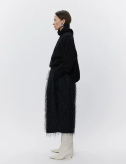 Amina - Frayed jacquard RD - BLACK